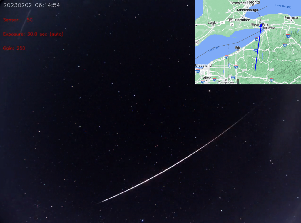 Meteor_and_map_20230201 MartzKohl Observatory