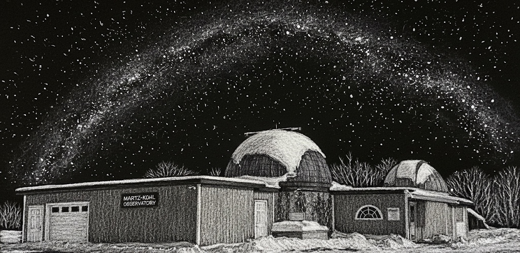 Illustration of the Martz-Kohl Observatory under the Milky Way